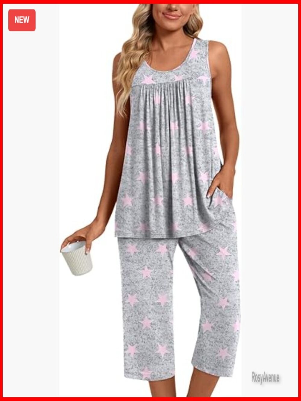 Sleeveless Capri Pajama Set with Pockets Soft Loungewear
